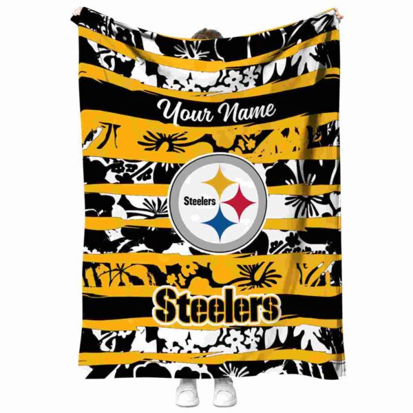 personalized pittsburgh steelers floral stripes gold white blanket best selling