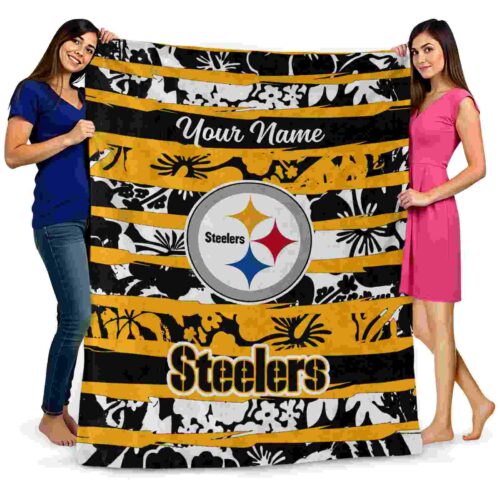 personalized pittsburgh steelers floral stripes gold white blanket fashion forward