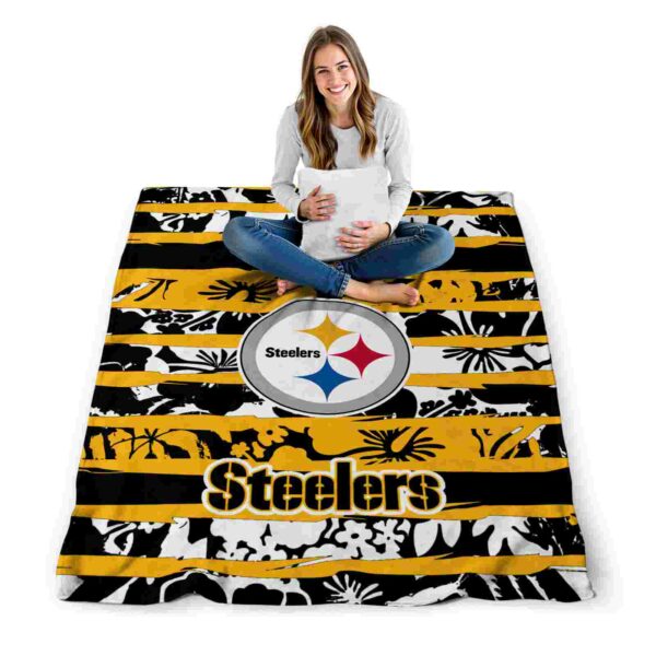 personalized pittsburgh steelers floral stripes gold white blanket high quality