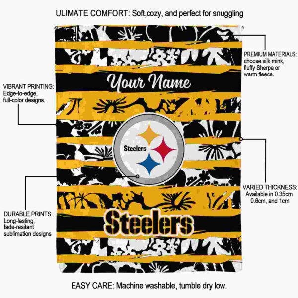 personalized pittsburgh steelers floral stripes gold white blanket new arrival