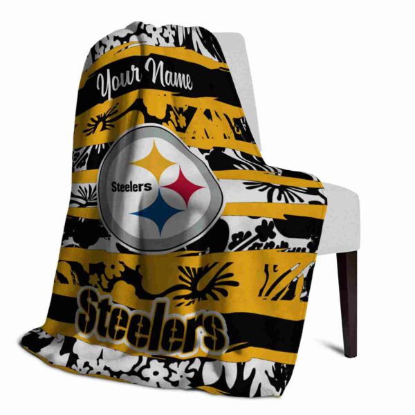 personalized pittsburgh steelers floral stripes gold white blanket top rated
