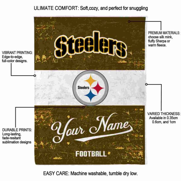 personalized pittsburgh steelers grunge texture gold white blanket new arrival