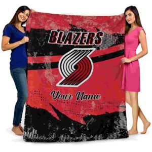 personalized portland trail blazers grunge streaks red blanket fashion forward