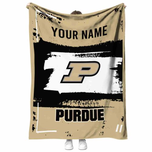 personalized purdue boilermakers paint strokes gold white blanket best selling