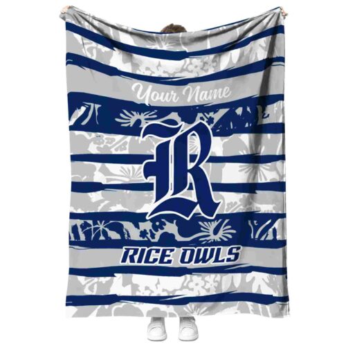 personalized rice owls floral stripes navy blue white blanket best selling