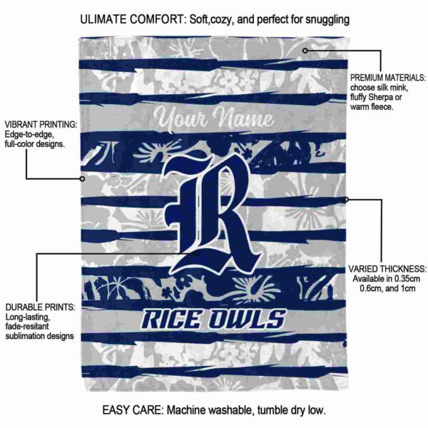 personalized rice owls floral stripes navy blue white blanket new arrival