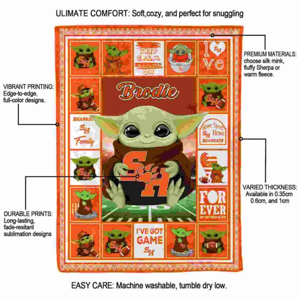 personalized sam houston bearkats baby yoda orange blanket new arrival