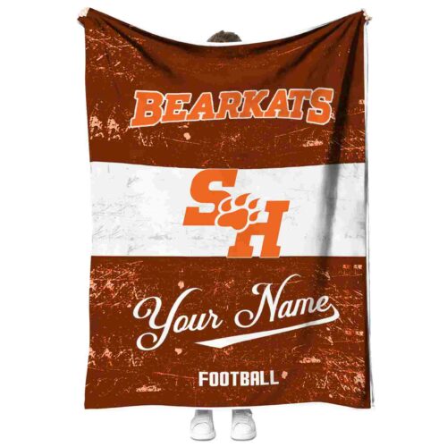 personalized sam houston bearkats grunge texture orange white blanket best selling