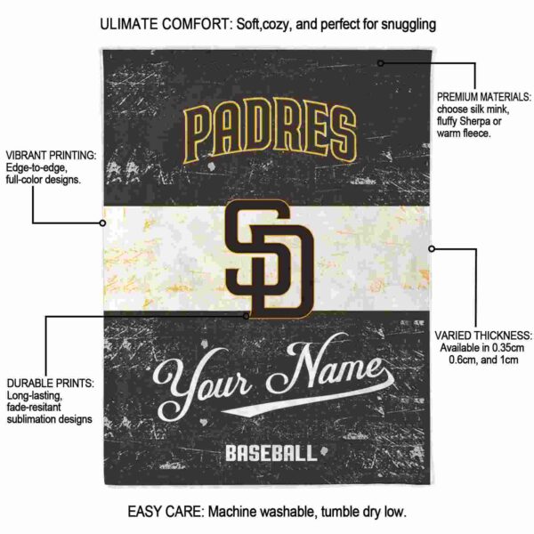 personalized san diego padres grunge texture brown white blanket new arrival