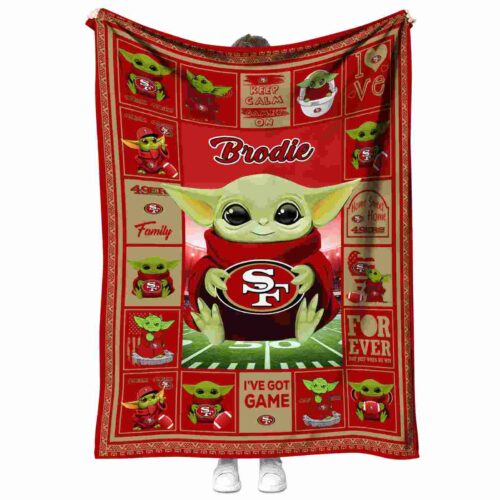 personalized san francisco 49ers baby yoda red blanket best selling