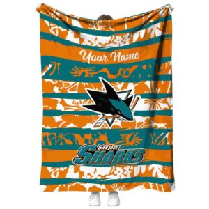 personalized san jose sharks floral stripes teal white blanket best selling