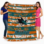 personalized san jose sharks floral stripes teal white blanket best selling