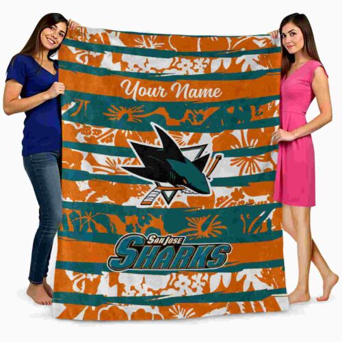 personalized san jose sharks floral stripes teal white blanket fashion forward
