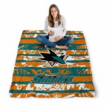 personalized san jose sharks floral stripes teal white blanket best selling