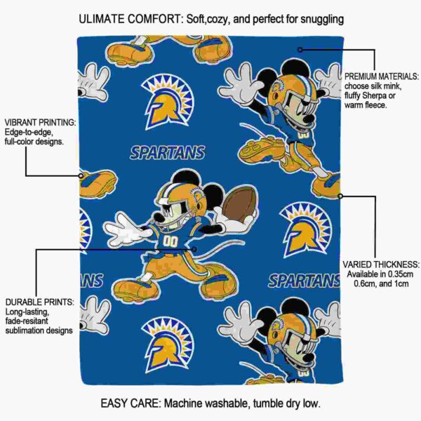 personalized san jose state spartans mickey blue blanket new arrival