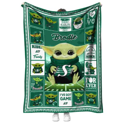 personalized saskatchewan roughriders baby yoda green blanket best selling