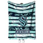 personalized seattle kraken floral stripes blue white blanket best selling