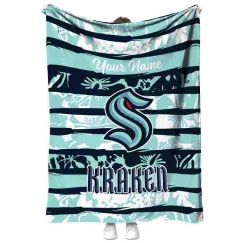 personalized seattle kraken floral stripes blue white blanket best selling