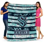 personalized seattle kraken floral stripes blue white blanket best selling