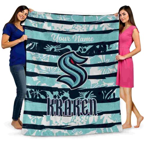 personalized seattle kraken floral stripes blue white blanket fashion forward