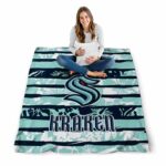 personalized seattle kraken floral stripes blue white blanket best selling