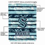 personalized seattle kraken floral stripes blue white blanket best selling