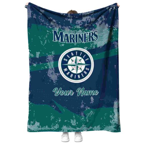 personalized seattle mariners grunge streaks navy blue blanket best selling