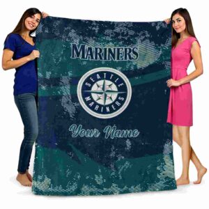 personalized seattle mariners grunge streaks navy blue blanket fashion forward