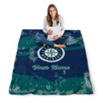 personalized seattle mariners grunge streaks navy blue blanket high quality