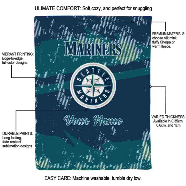 personalized seattle mariners grunge streaks navy blue blanket new arrival