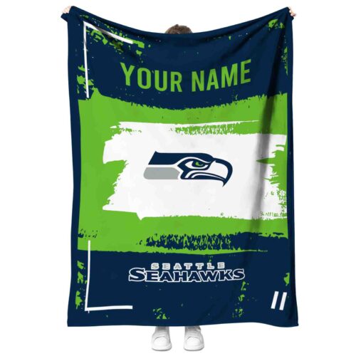 personalized seattle seahawks paint strokes blue white blanket best selling