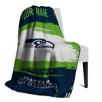 personalized seattle seahawks paint strokes blue white blanket best selling