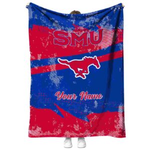 personalized smu mustangs grunge streaks blue blanket best selling