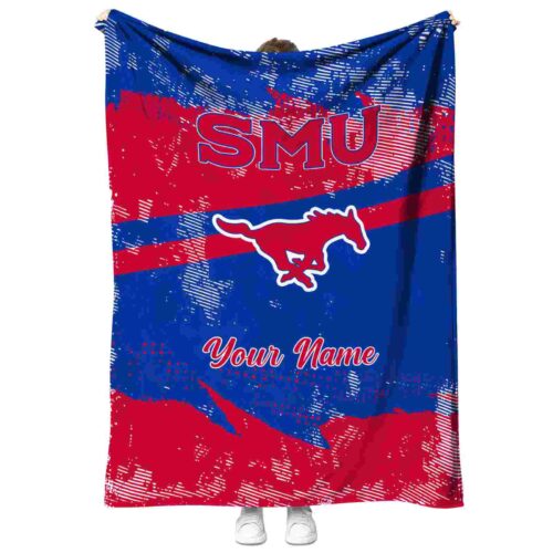 personalized smu mustangs grunge streaks blue blanket best selling