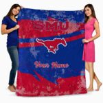 personalized smu mustangs grunge streaks blue blanket best selling