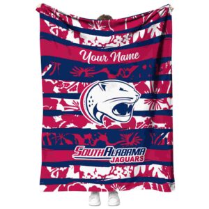 personalized south alabama jaguars floral stripes blue white blanket best selling