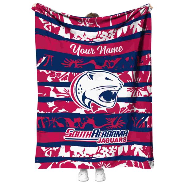 personalized south alabama jaguars floral stripes blue white blanket best selling