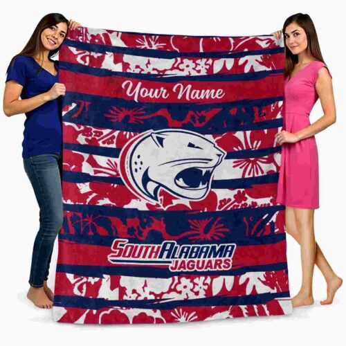 personalized south alabama jaguars floral stripes blue white blanket fashion forward