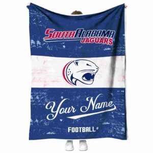 personalized south alabama jaguars grunge texture blue white blanket best selling
