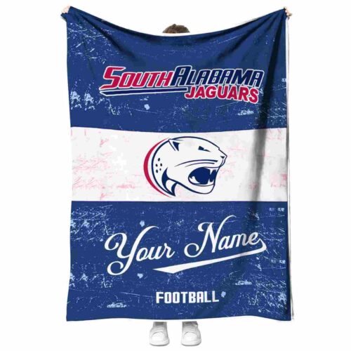 personalized south alabama jaguars grunge texture blue white blanket best selling