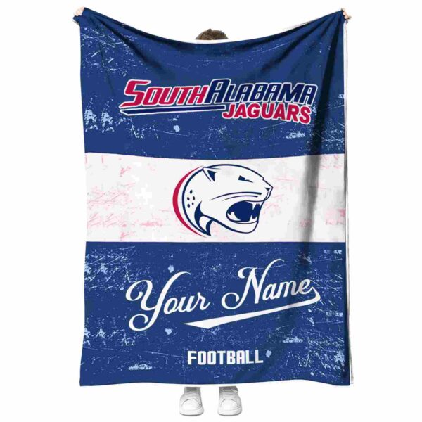 personalized south alabama jaguars grunge texture blue white blanket best selling