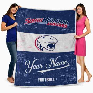 personalized south alabama jaguars grunge texture blue white blanket fashion forward
