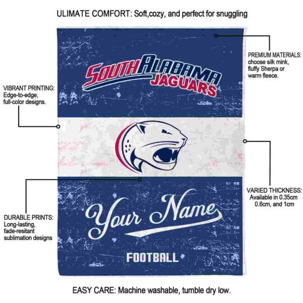 personalized south alabama jaguars grunge texture blue white blanket new arrival