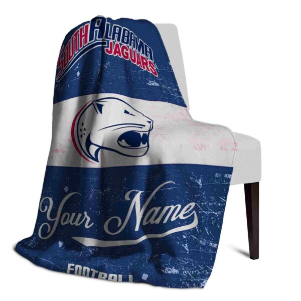 personalized south alabama jaguars grunge texture blue white blanket top rated