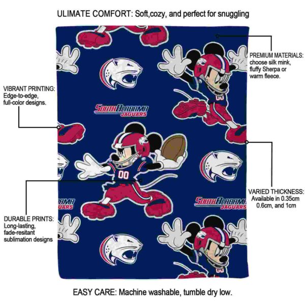 personalized south alabama jaguars mickey blue blanket new arrival