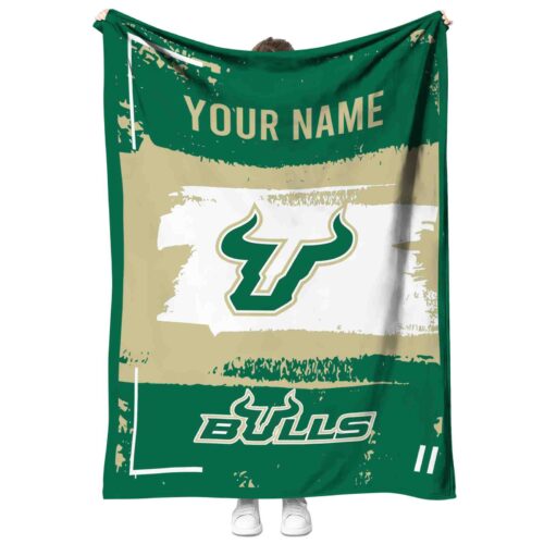 personalized south florida bulls paint strokes green white blanket best selling