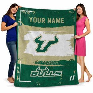 personalized south florida bulls paint strokes green white blanket fashion forward