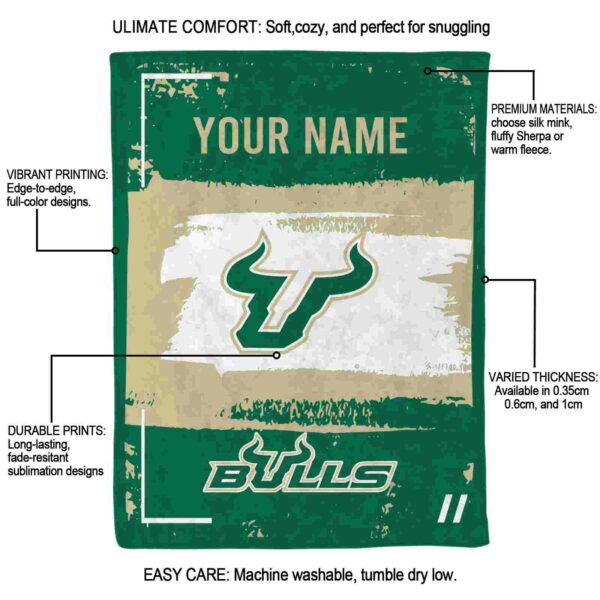personalized south florida bulls paint strokes green white blanket new arrival