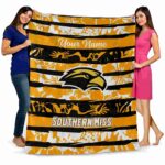 personalized southern miss golden eagles floral stripes black white blanket best selling