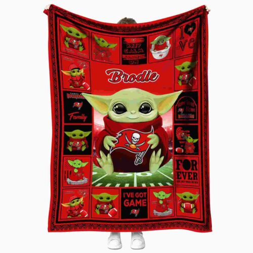 personalized tampa bay buccaneers baby yoda red blanket best selling